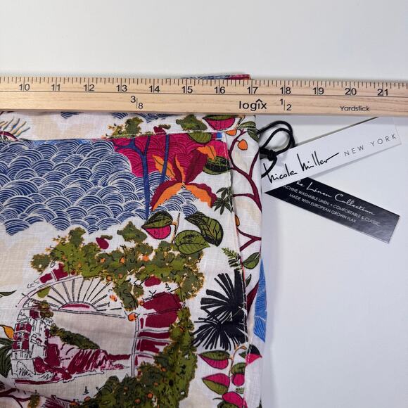 NWT Nicole Miller Wide Leg Pants Size XL 100% Linen European Flax Floral Coastal - Picture 3 of 9